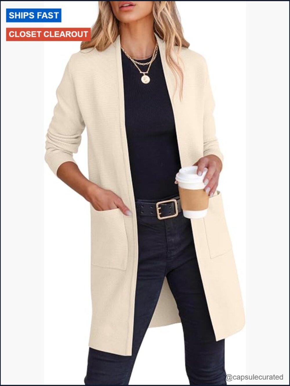 Womens Open Front Knit Cardigan Sweater with Pockets